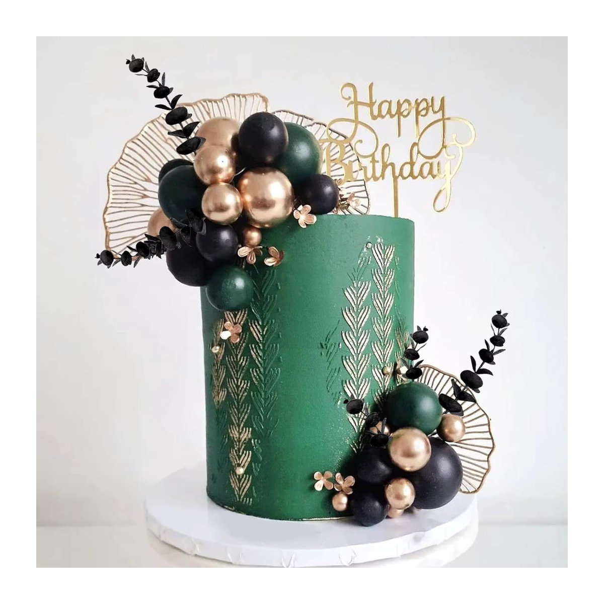 LaVenty Kuchenaufsatz Set in Schwarz, Gold und Grün für Geburtstag, Hochzeit oder Babyparty, abstrakte Dekoration im Glamour-Stil - Bild 2