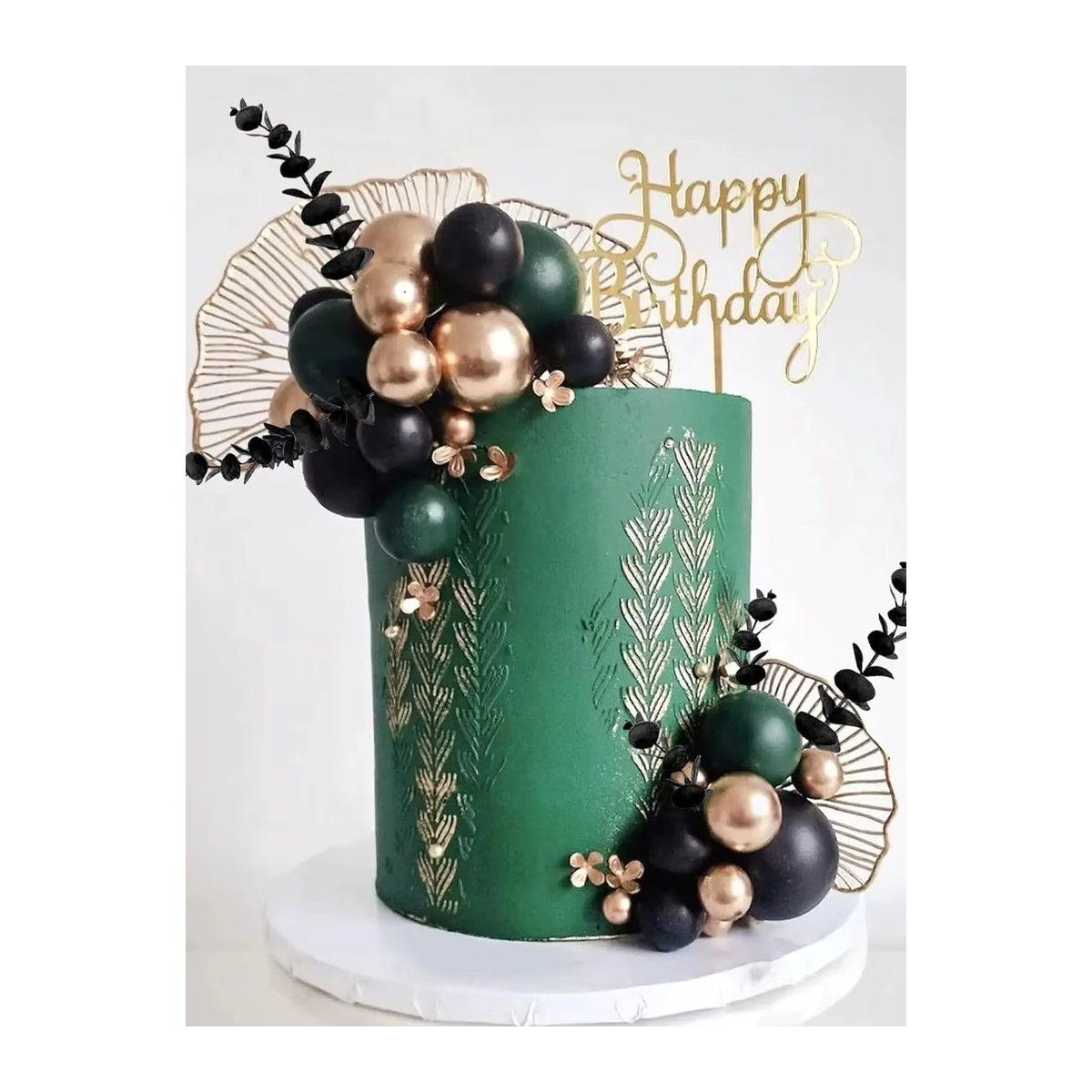 LaVenty Kuchenaufsatz Set in Schwarz, Gold und Grün für Geburtstag, Hochzeit oder Babyparty, abstrakte Dekoration im Glamour-Stil - Bild 3