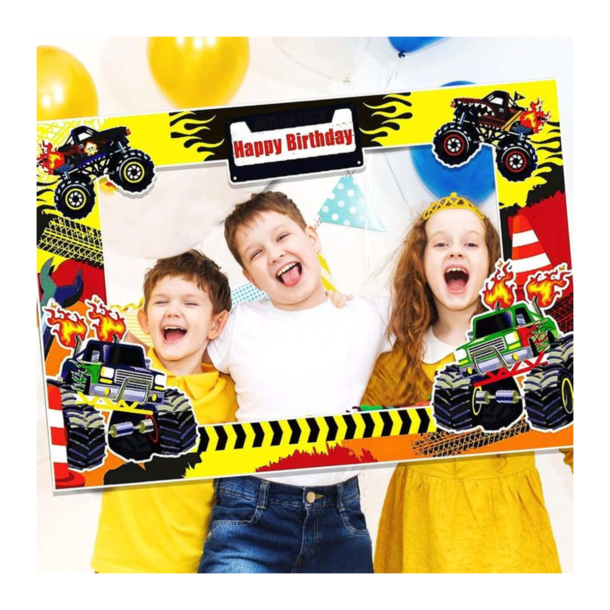 LaVenty Monster Truck Geburtstag Party Dekoration mit Fotoautomaten-Requisiten aus Papier, mehrfarbig und gelb - Bild 1