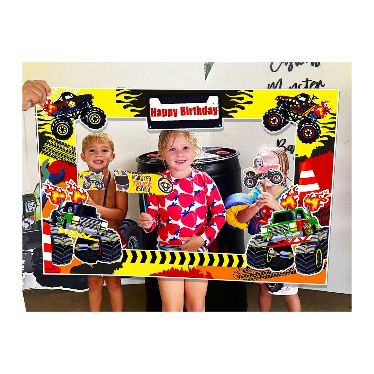 LaVenty Monster Truck Geburtstag Party Dekoration mit Fotoautomaten-Requisiten aus Papier, mehrfarbig und gelb - Bild 2