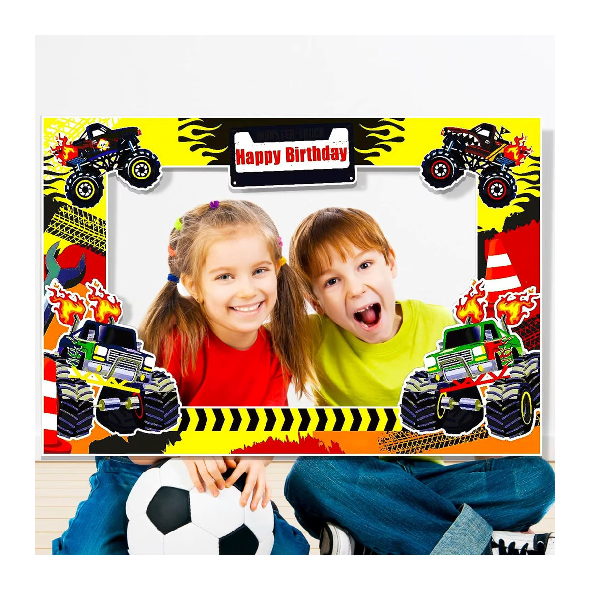 LaVenty Monster Truck Geburtstag Party Dekoration mit Fotoautomaten-Requisiten aus Papier, mehrfarbig und gelb - Bild 4