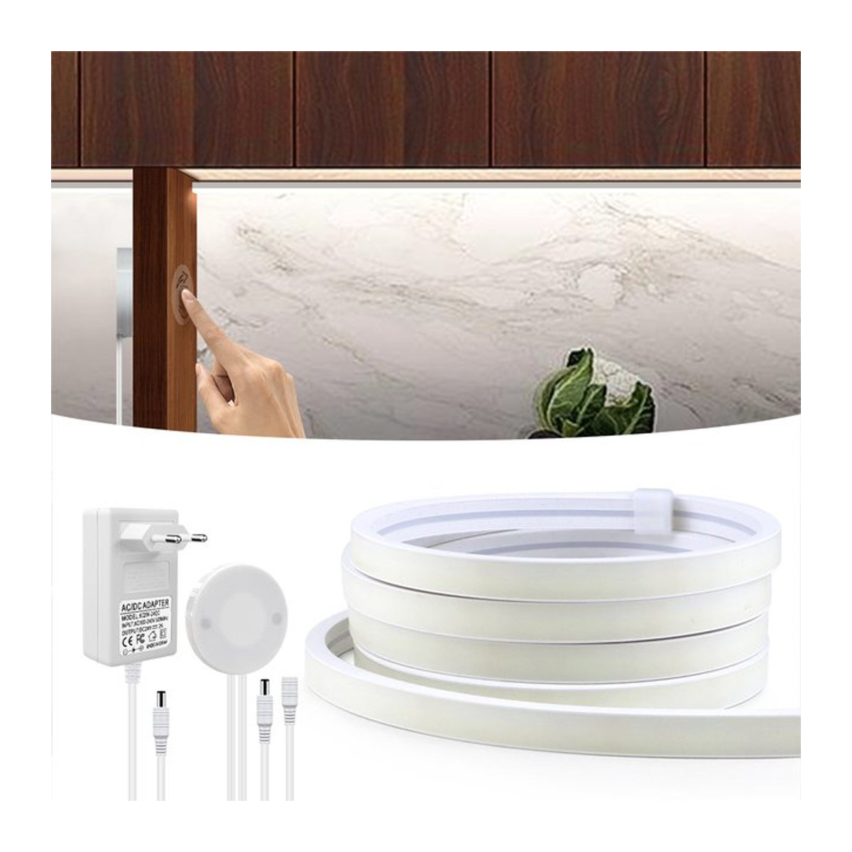 Lcamaw COB LED Neonröhren Streifen für die Küchenbeleuchtung mit Hand-Scan Touch-Sensor-Schalter, Warmweiß, DC24V - Bild 1
