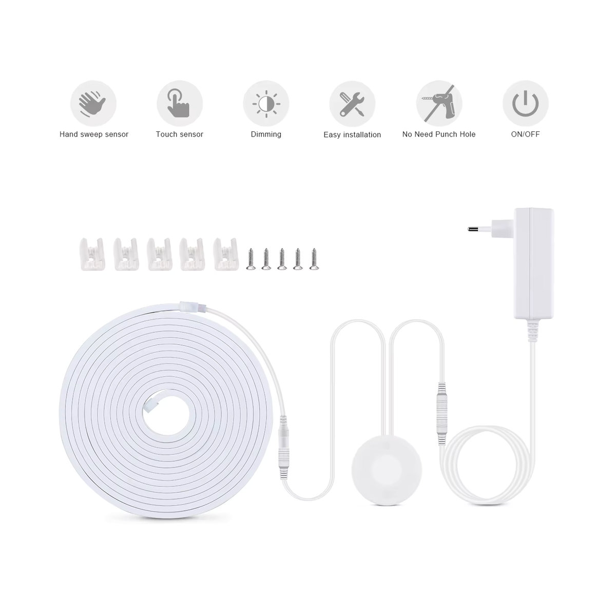 Lcamaw COB LED Neonröhren Streifen für die Küchenbeleuchtung mit Hand-Scan Touch-Sensor-Schalter, Warmweiß, DC24V - Bild 2