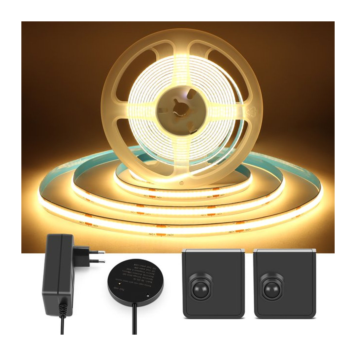 Lcamaw COB LED-Streifen mit RF-Empfänger und kabellosem PIR-Bewegungssensor, Kaltweiß, DC24V, für Innenbereich und Nachtlicht, erhältlich in Weiß oder Schwarz - Bild 1