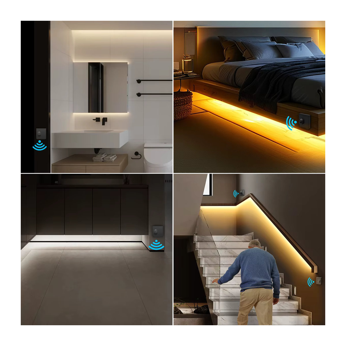 Lcamaw COB LED-Streifen mit RF-Empfänger und kabellosem PIR-Bewegungssensor, Kaltweiß, DC24V, für Innenbereich und Nachtlicht, erhältlich in Weiß oder Schwarz - Bild 5