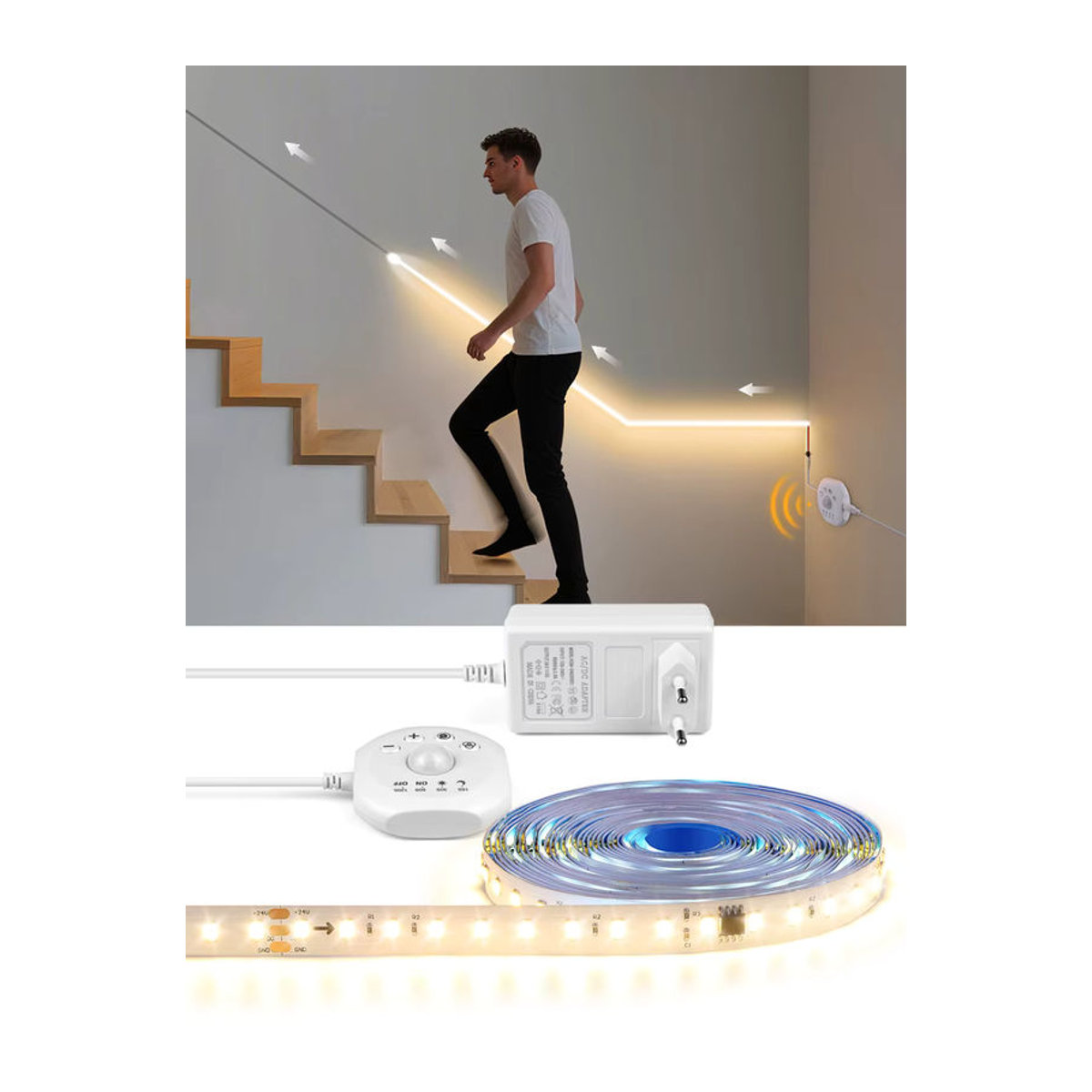 Lcamaw LED-Band-Wandleuchte in Weiß mit PIR-Bewegungssensor und Wasserfluss-Lichteffekt, einstellbare Szenen, Geschwindigkeit und Helligkeit für Decken- und Treppendekoration - Bild 5