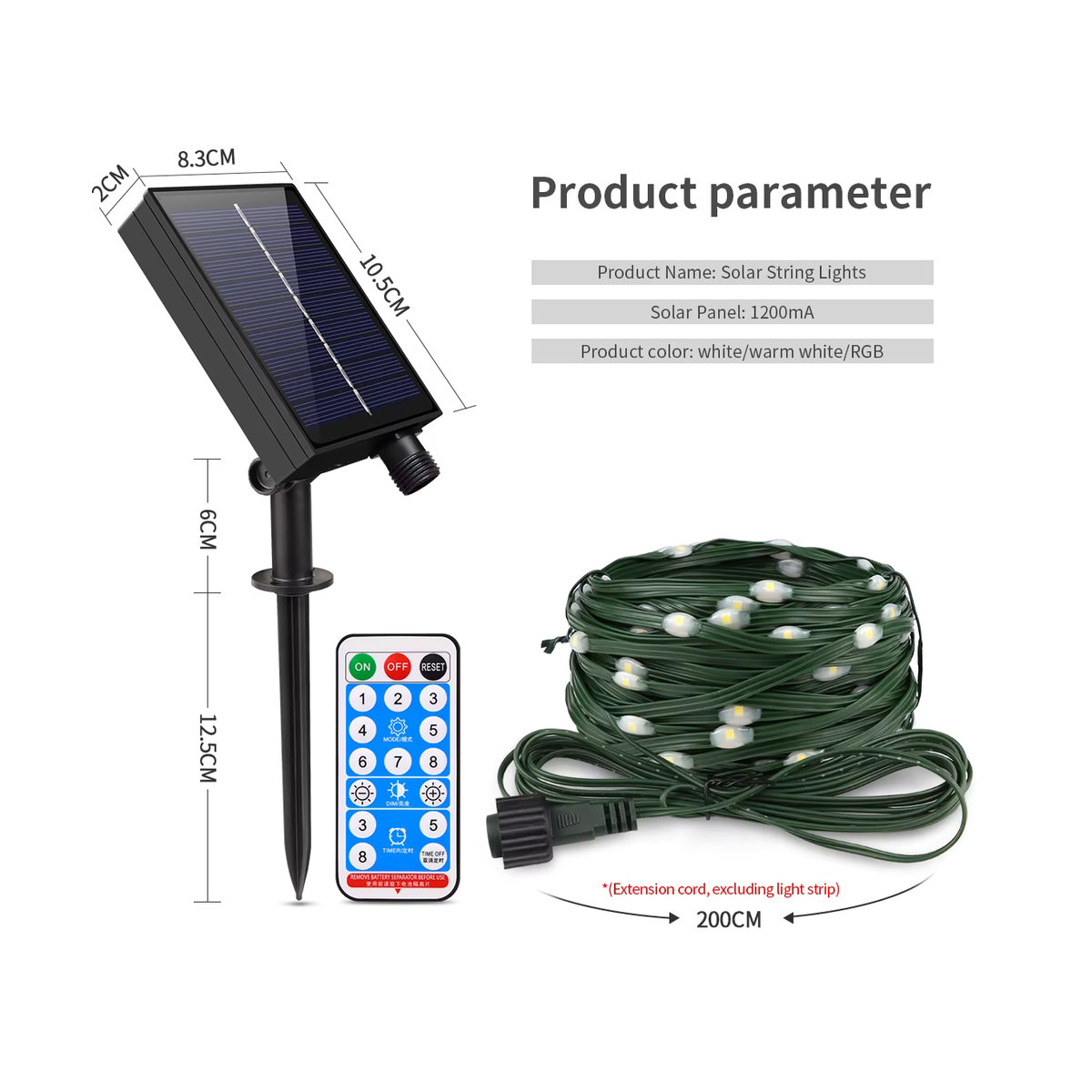 Lcamaw LED Solar Lichterkette mit großem Solarpanel und Lederdraht in Grün für Garten und Hochzeit - Bild 2