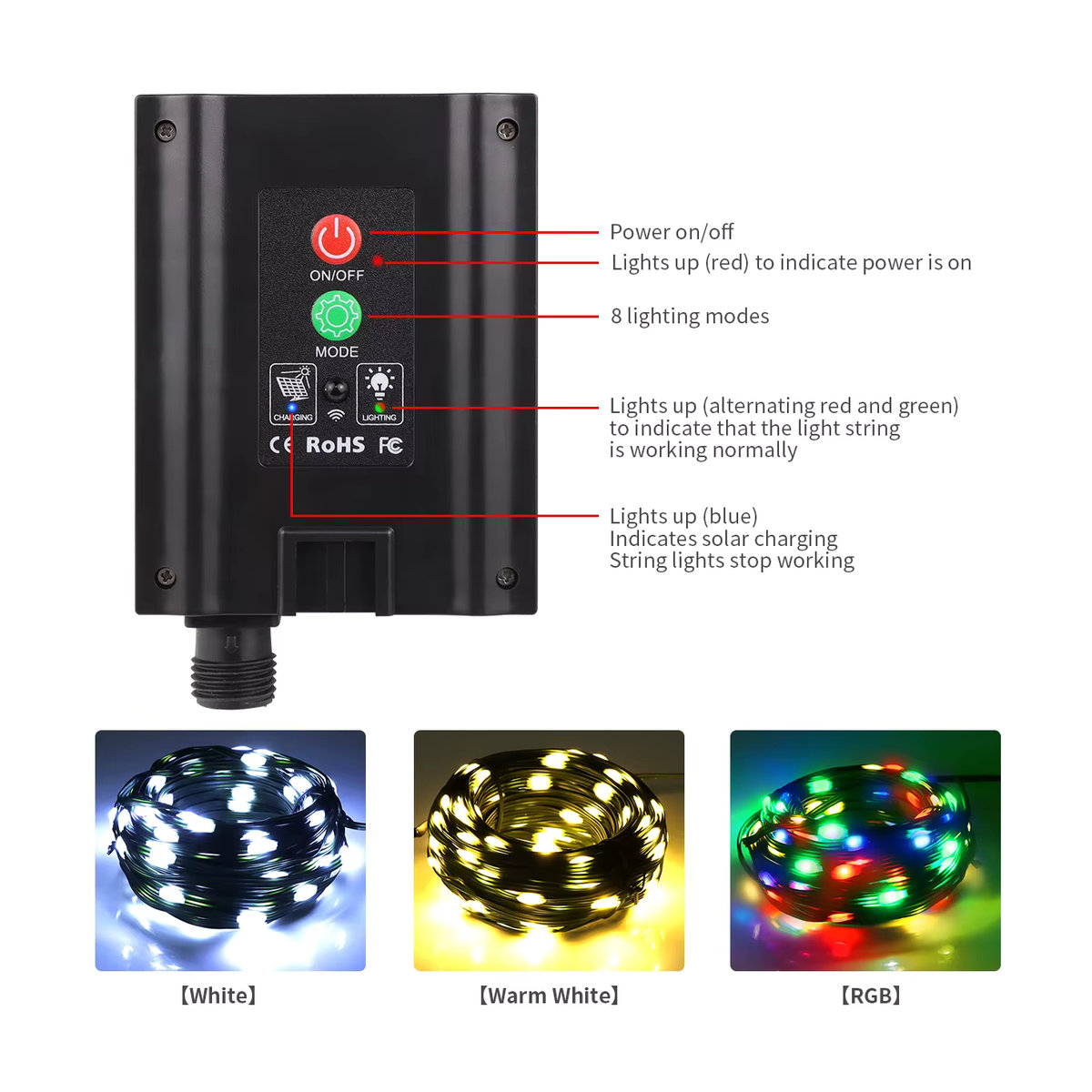 Lcamaw LED Solar Lichterkette mit großem Solarpanel und Lederdraht in Grün für Garten und Hochzeit - Bild 3