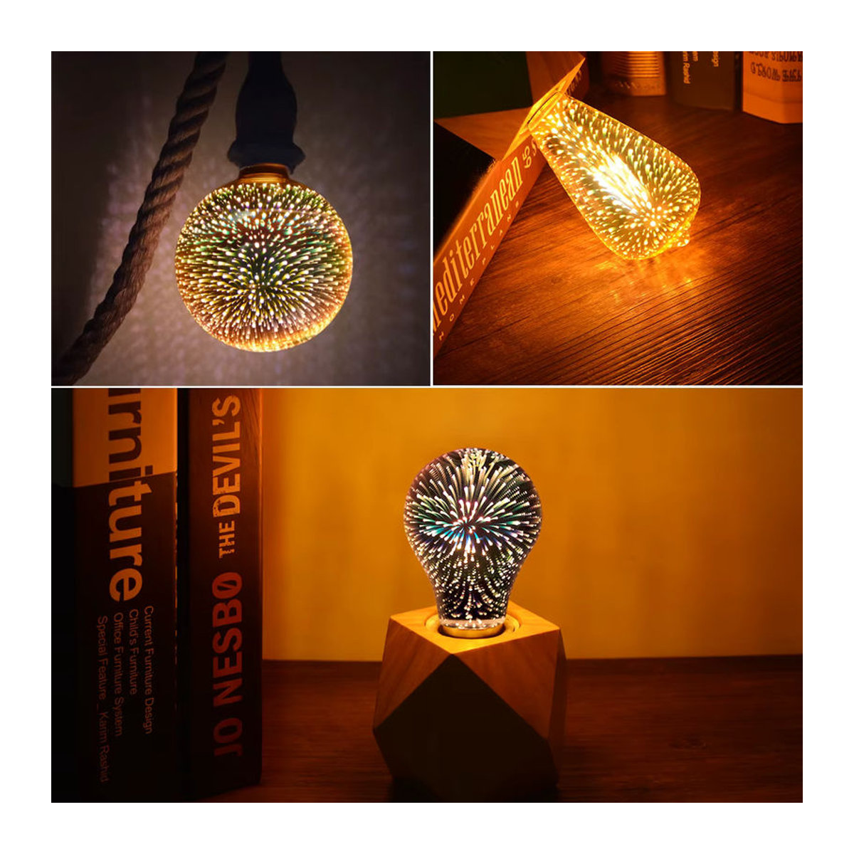 Lcamaw Vintage Tischlampe aus Glas mit buntem 3D-Feuerwerk-Effekt und LED-Leuchtmittel - Bild 4