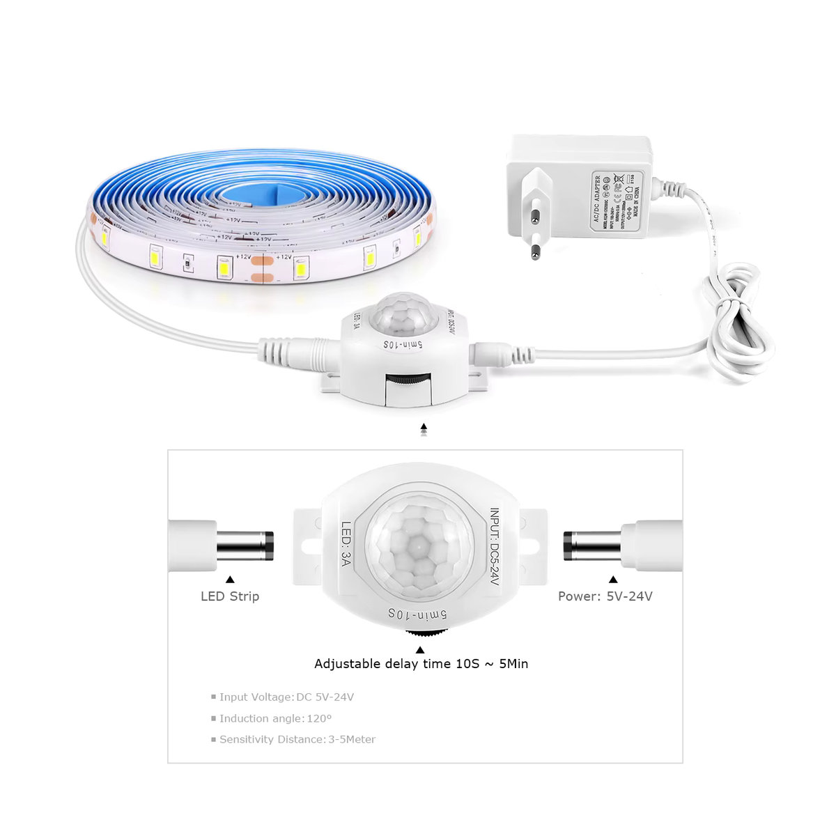 Lcamaw Wasserdichter LED Streifen mit PIR Bewegungssensor 12V in Warmes Weiß für Schrank, Küche und Treppen - Bild 2