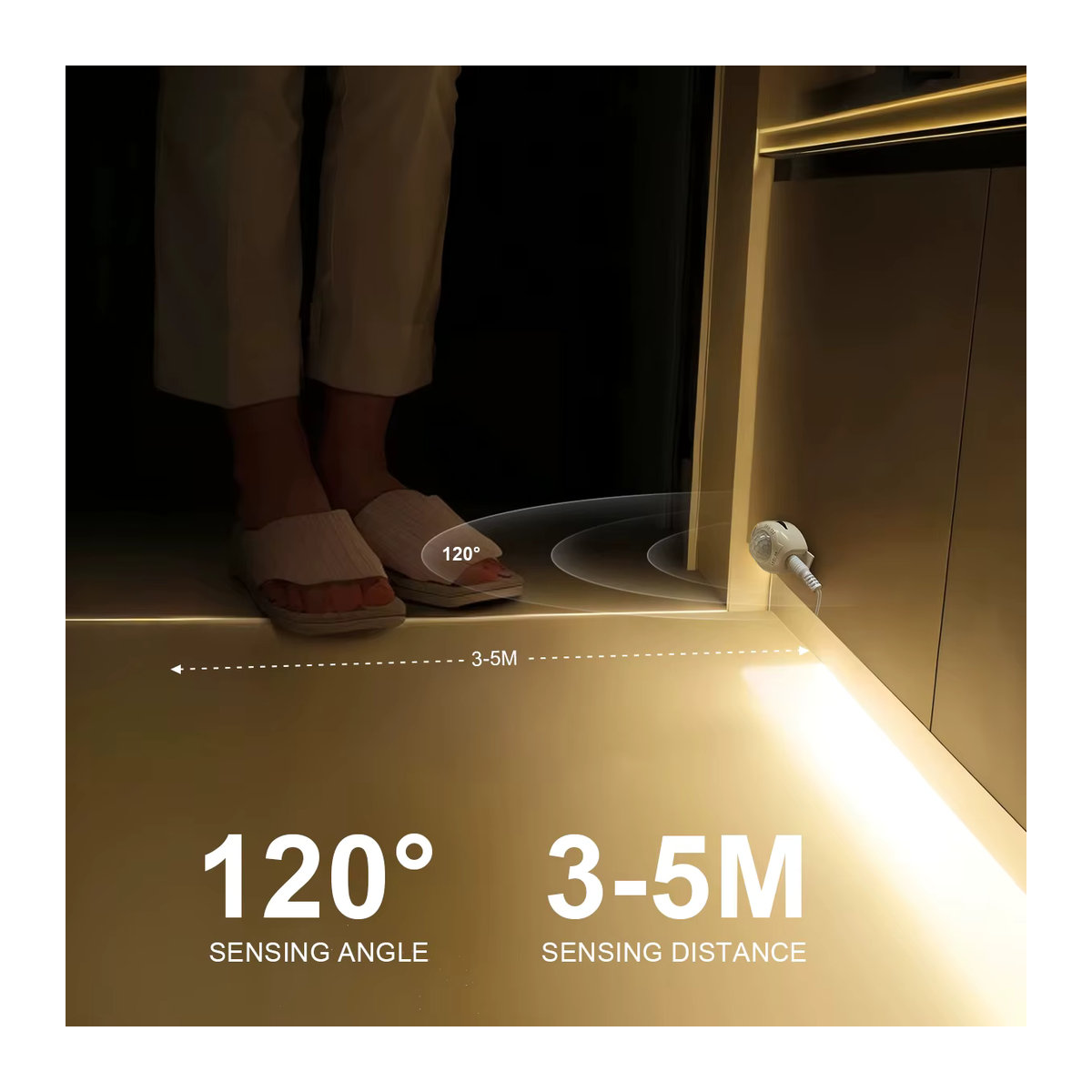 Lcamaw Wasserdichter LED Streifen mit PIR Bewegungssensor 12V in Warmes Weiß für Schrank, Küche und Treppen - Bild 4