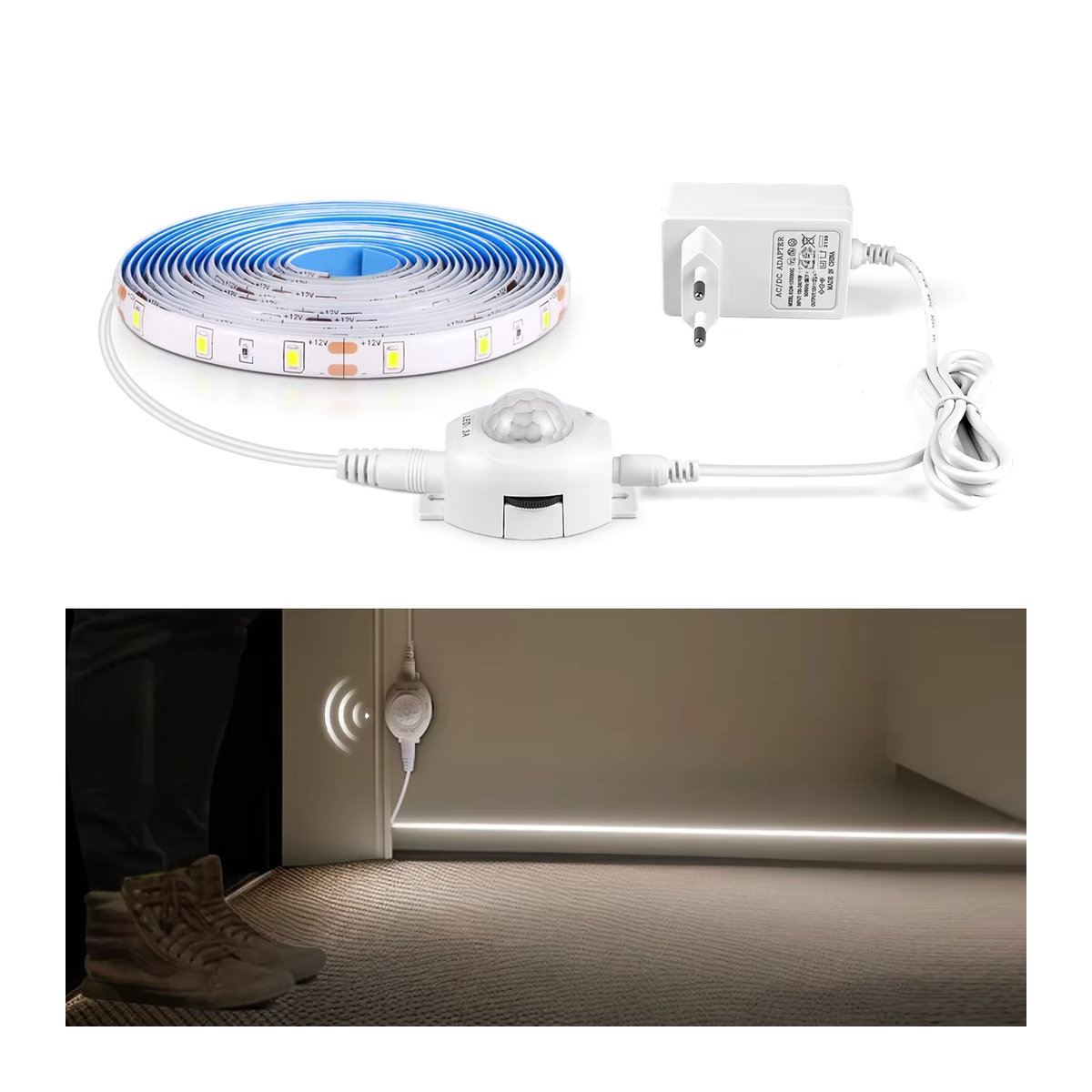 Lcamaw Wasserdichter LED Streifen mit PIR Bewegungssensor 12V in Warmes Weiß für Schrank, Küche und Treppen - Bild 7