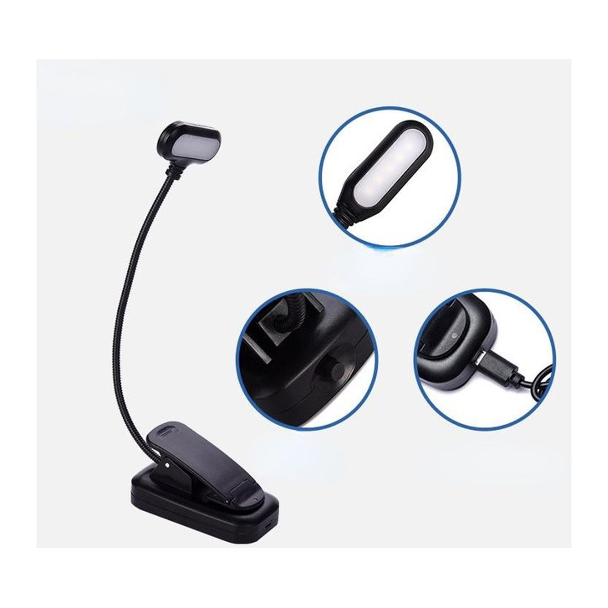 LChome LED Mini-Buch-Clip-Leselampe mit USB-Aufladung und Dimmer in Schwarz - Bild 1