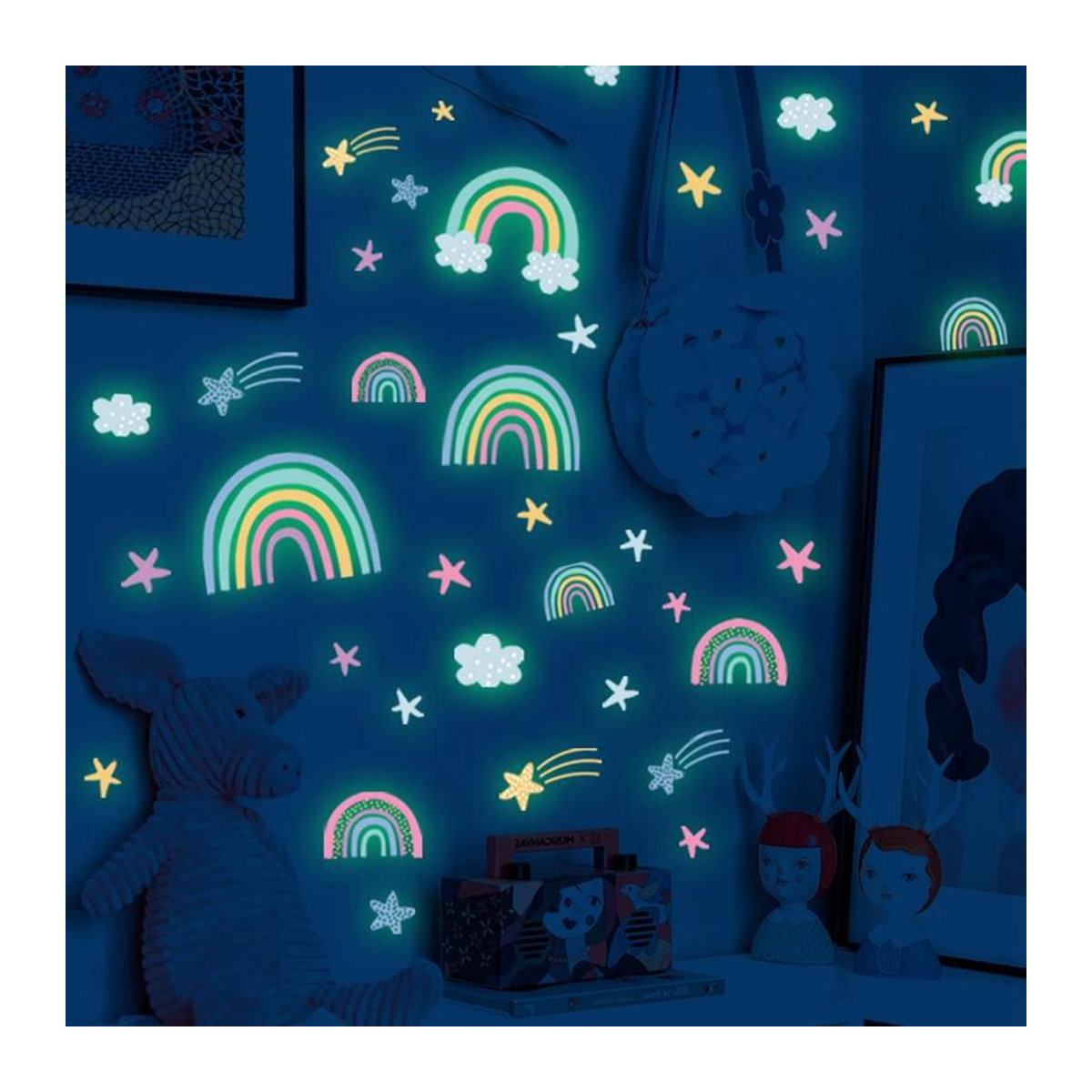LChome Leuchtende Wandaufkleber Regenbogen Wolke und Herz im Dunkeln leuchtend für Kinderzimmer und Babyzimmer, mehrfarbig - Bild 2