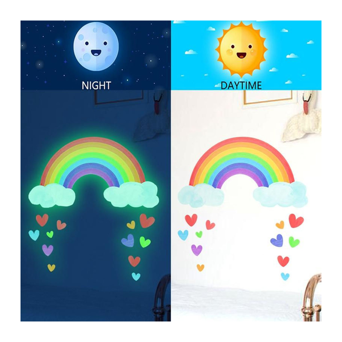 LChome Leuchtende Wandaufkleber Regenbogen Wolke und Herz im Dunkeln leuchtend für Kinderzimmer und Babyzimmer, mehrfarbig - Bild 3