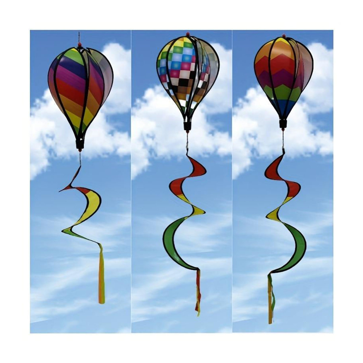 LChome Regenbogen Heißluftballon Windspiel aus Stoff und Kunststoff, bunte drehende Windmühle als hängende Dekoration für Garten und Raum - Bild 1