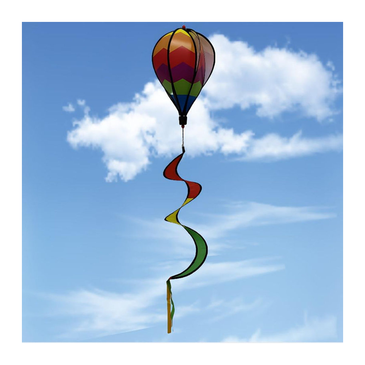 LChome Regenbogen Heißluftballon Windspiel aus Stoff und Kunststoff, bunte drehende Windmühle als hängende Dekoration für Garten und Raum - Bild 3