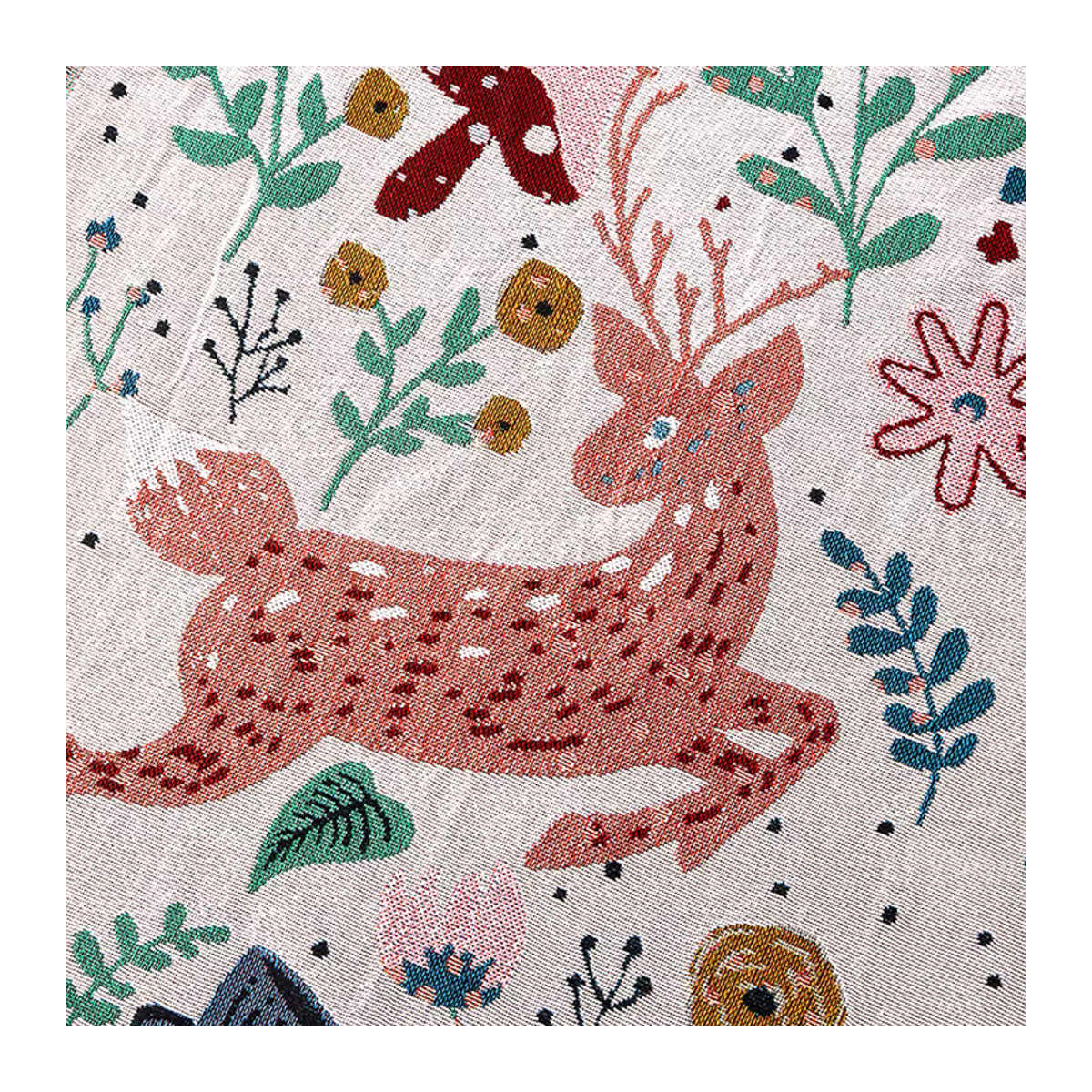 Le Angeer Jacquard Decke mit Hirsch- und Blumenmuster in Weiß als multifunktionale Bettdecke oder Sofaüberwurf - Bild 3