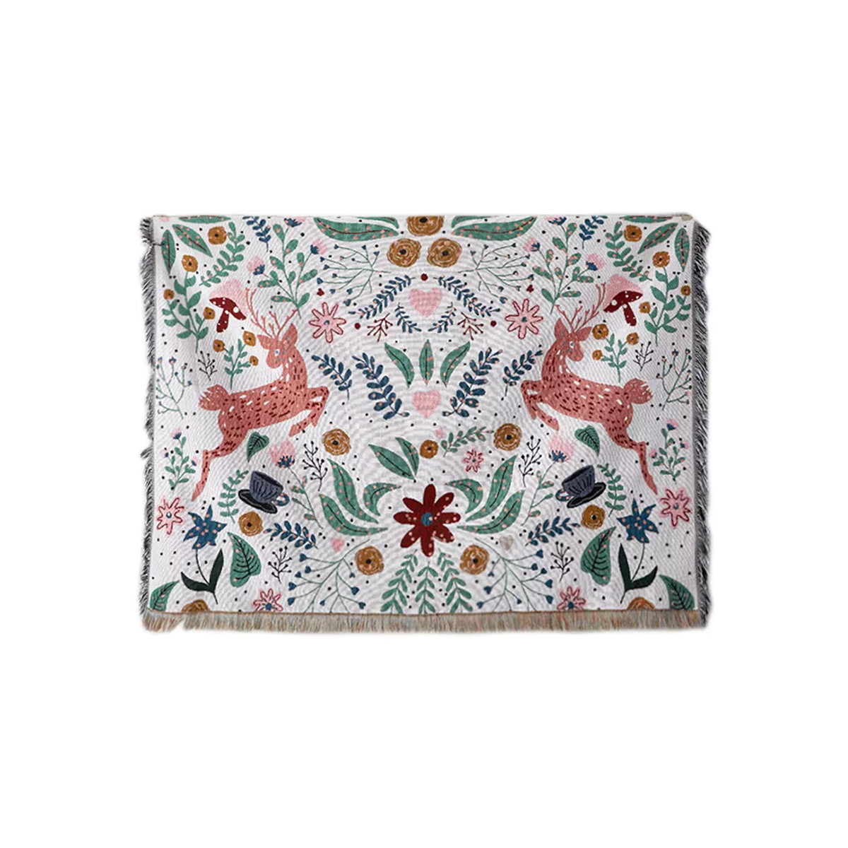 Le Angeer Jacquard Decke mit Hirsch- und Blumenmuster in Weiß als multifunktionale Bettdecke oder Sofaüberwurf - Bild 4