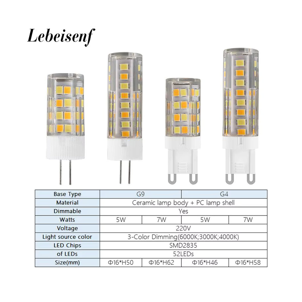 lebeisenf LED-Lampen mit G4/G9-Sockel, dreifarbige Schaltung (3000K, 4000K, 6000K) für 220 V - Bild 5