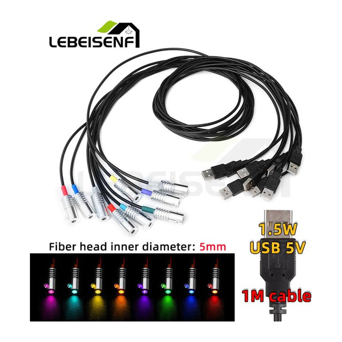 lebeisenf USB-LED-Mini-Beleuchtung mit 8 Farben, 1,5 W, Aluminium-LED-Emitter für Glasfaser-Lampen und seitliches Leuchten - Bild 1