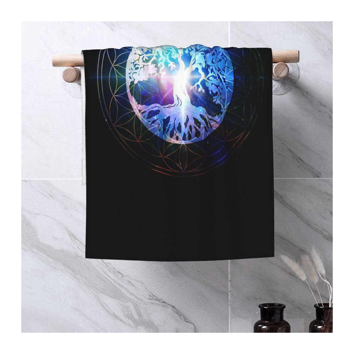 Lebensbaum Mandala Baumwollhandtuch schnelltrocknend und atmungsaktiv B: 30 cm, H: 60 cm - Bild 1