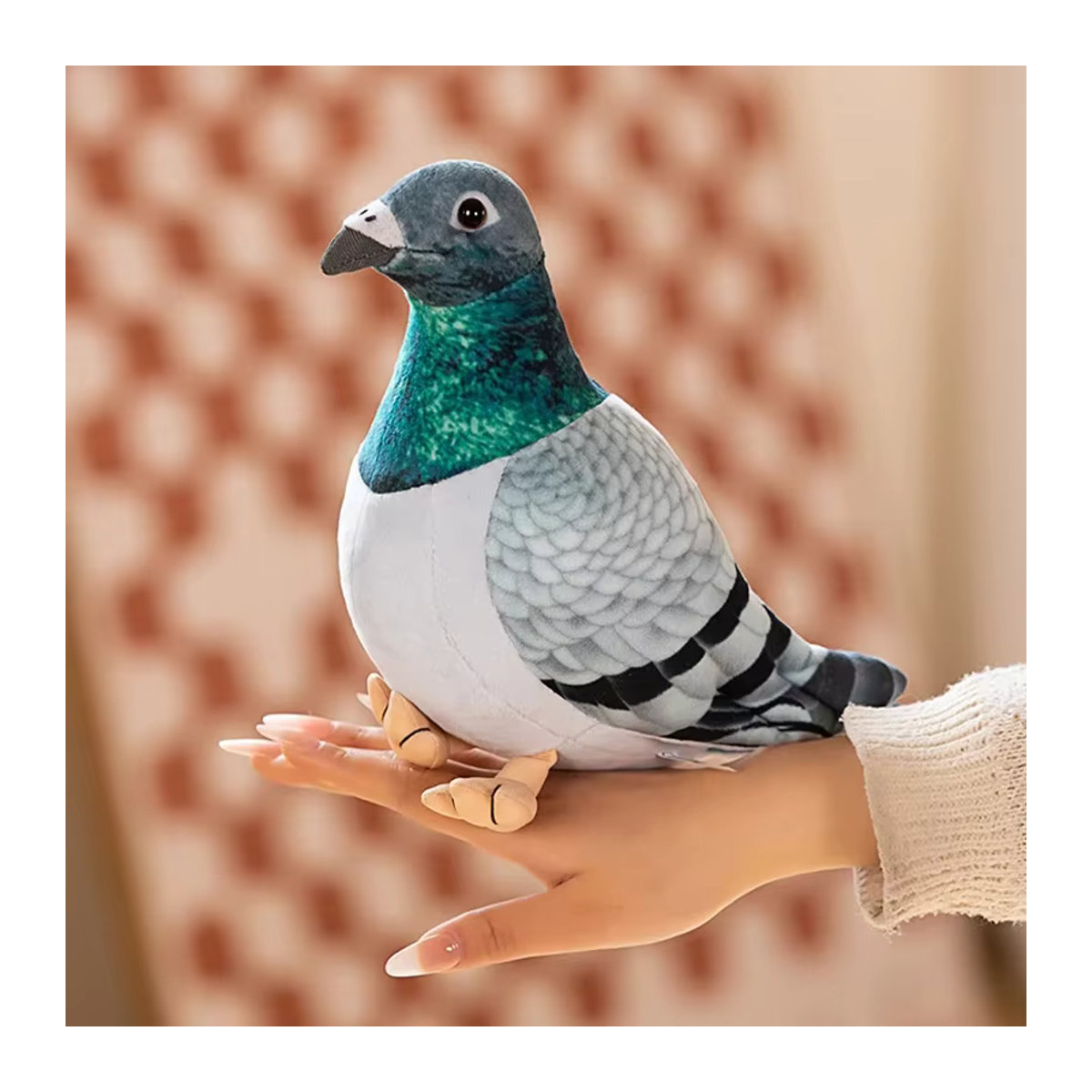 Lebensechtes Vogel Plüsch Spielzeug Simulation Taube in Weiß und Grün als Stofftier Puppe und Fotografie Requisit - Bild 2