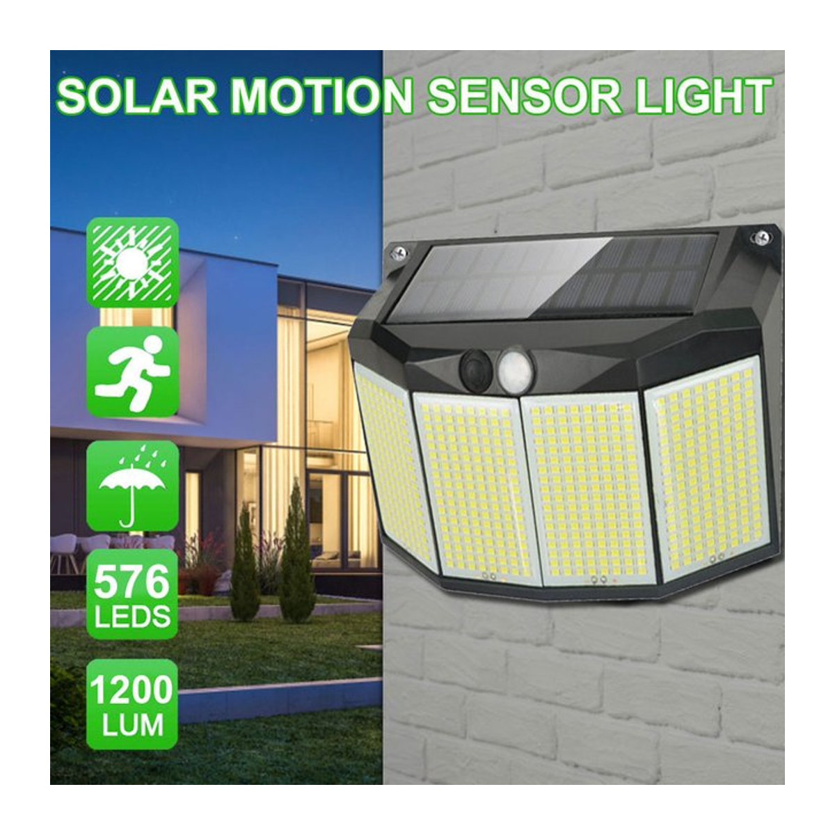 Leclstar Solar Wandleuchte mit 576 LEDs, Wasserdicht, Bewegungssensor und 3 Arbeitsmodi, Schwarz, Modern - Bild 1