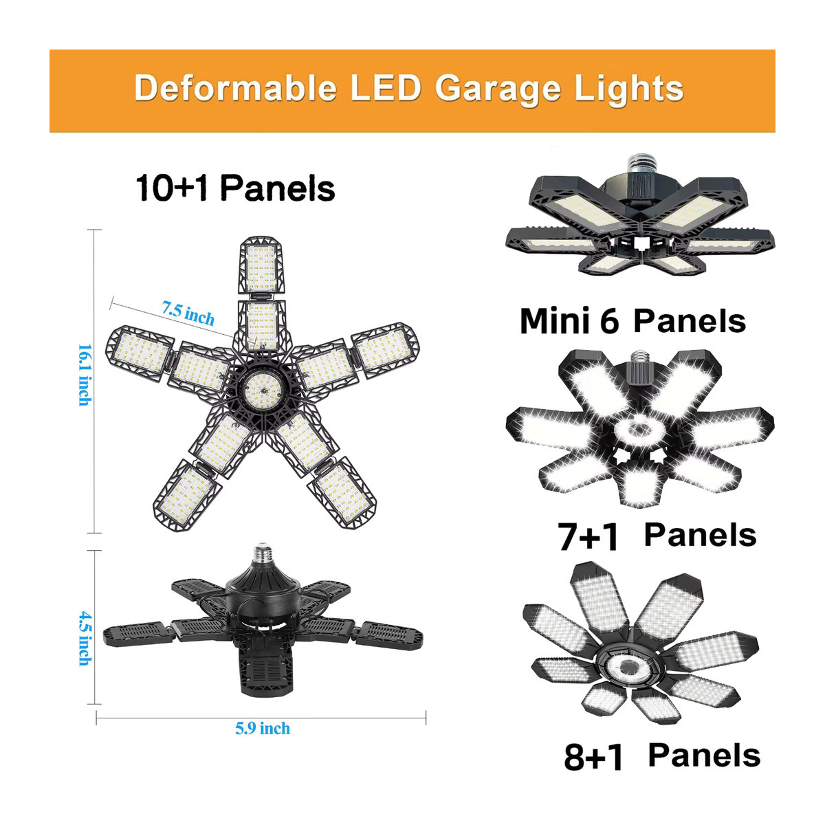 Leclstar Verformbare LED-Glühbirne mit verstellbaren Panels für E27, Deckenleuchte für Garage, Werkstatt und Keller - Bild 2