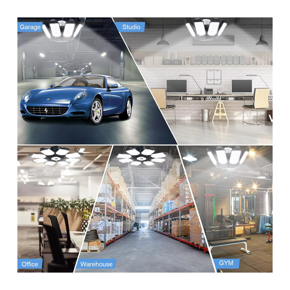 Leclstar Verformbare LED-Glühbirne mit verstellbaren Panels für E27, Deckenleuchte für Garage, Werkstatt und Keller - Bild 5