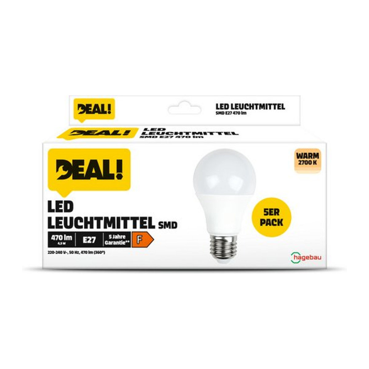 LED-Leuchtmittel E27 Warmweiß 470 lm 5er Pack aus Glas - Bild 1
