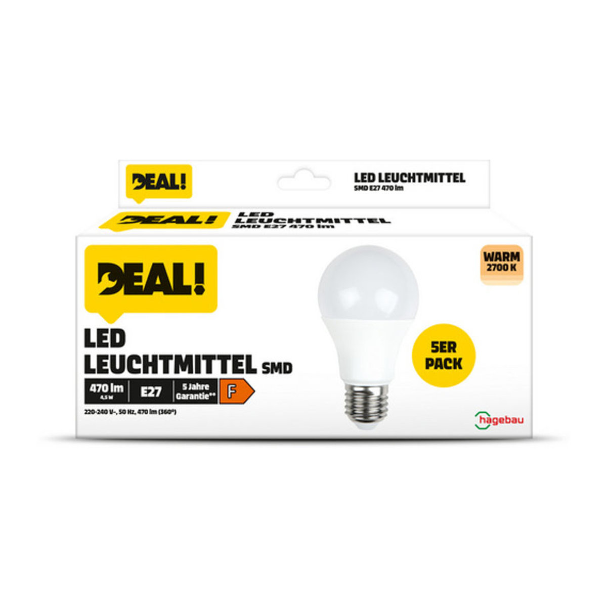 LED-Leuchtmittel E27 Warmweiß 470 lm 5er Pack aus Glas - Bild 2