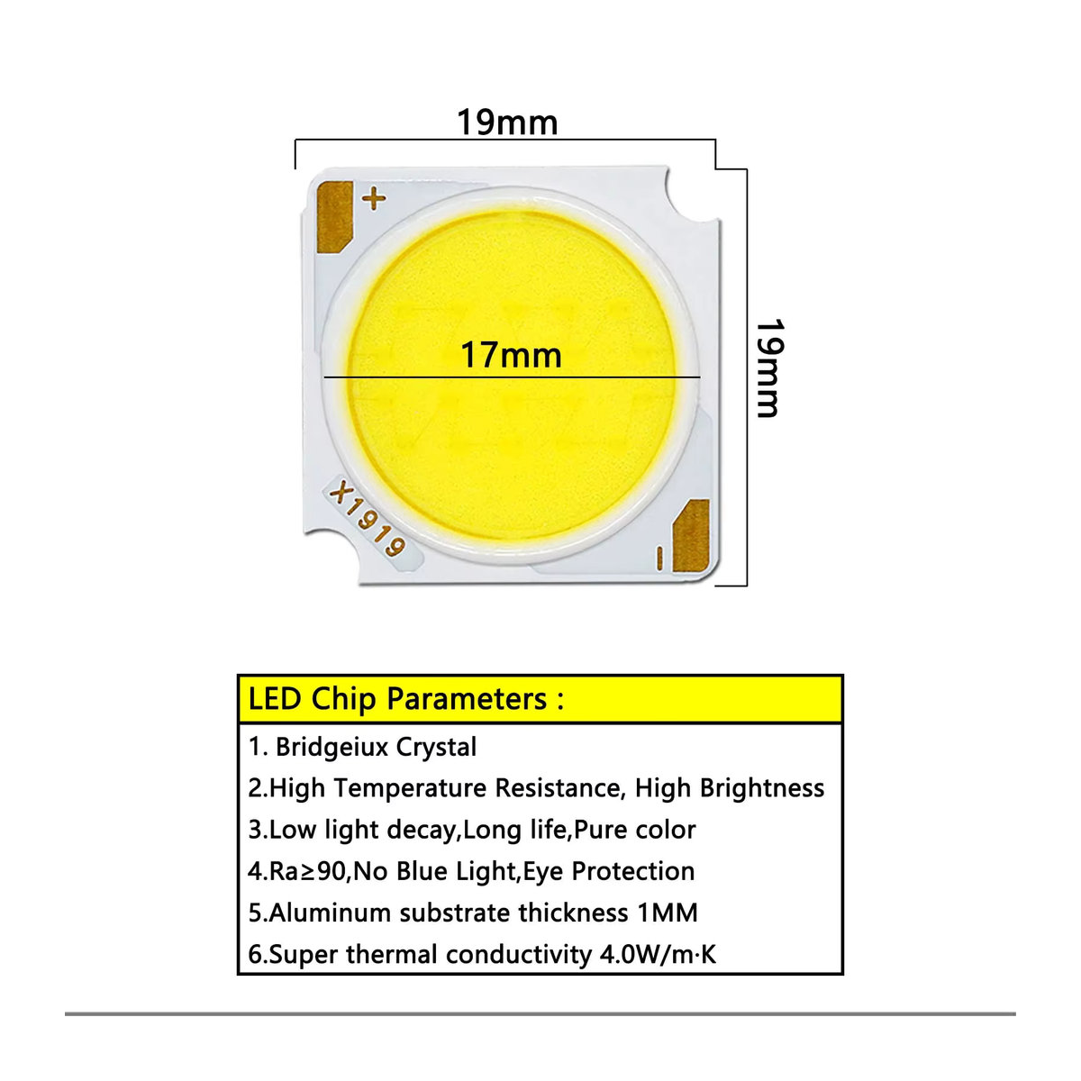LED-Leuchtmittel-Set mit Bridgelux-Chip und Treiber-Kit für Schienenbeleuchtung und Strahler, warmweiß, Aluminium, 19 x 19 mm - Bild 2