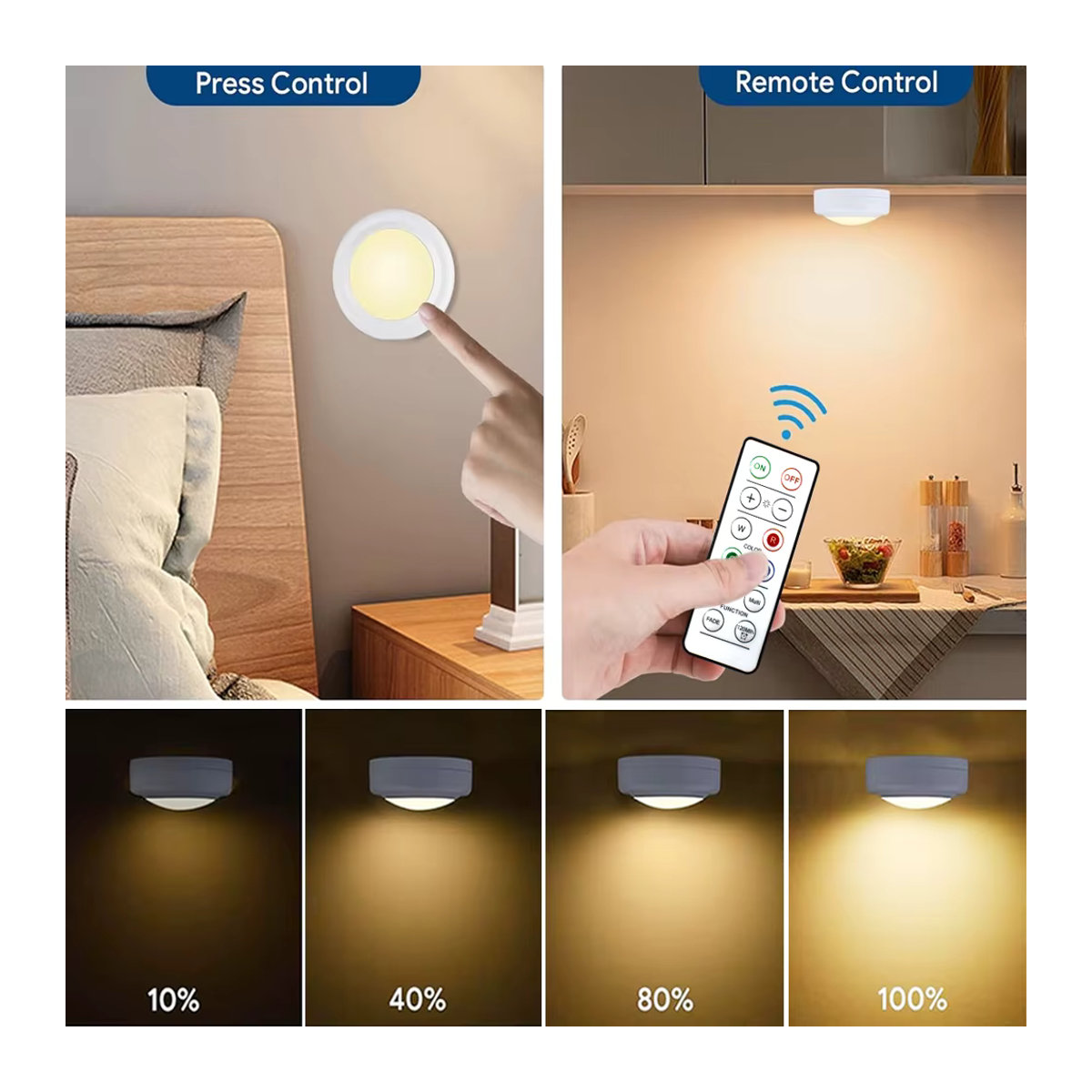 LED-Puck-Licht Set mit Fernbedienung, RGB 16 Farben, dimmbar und wiederaufladbar, USB-Möbelbeleuchtung in Weiß und Bunt - Bild 3