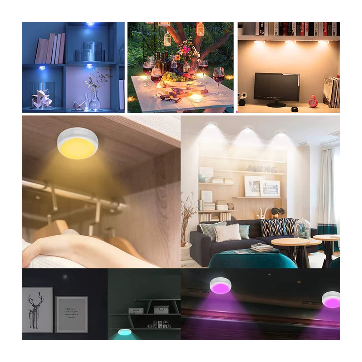 LED-Puck-Licht Set mit Fernbedienung, RGB 16 Farben, dimmbar und wiederaufladbar, USB-Möbelbeleuchtung in Weiß und Bunt - Bild 6