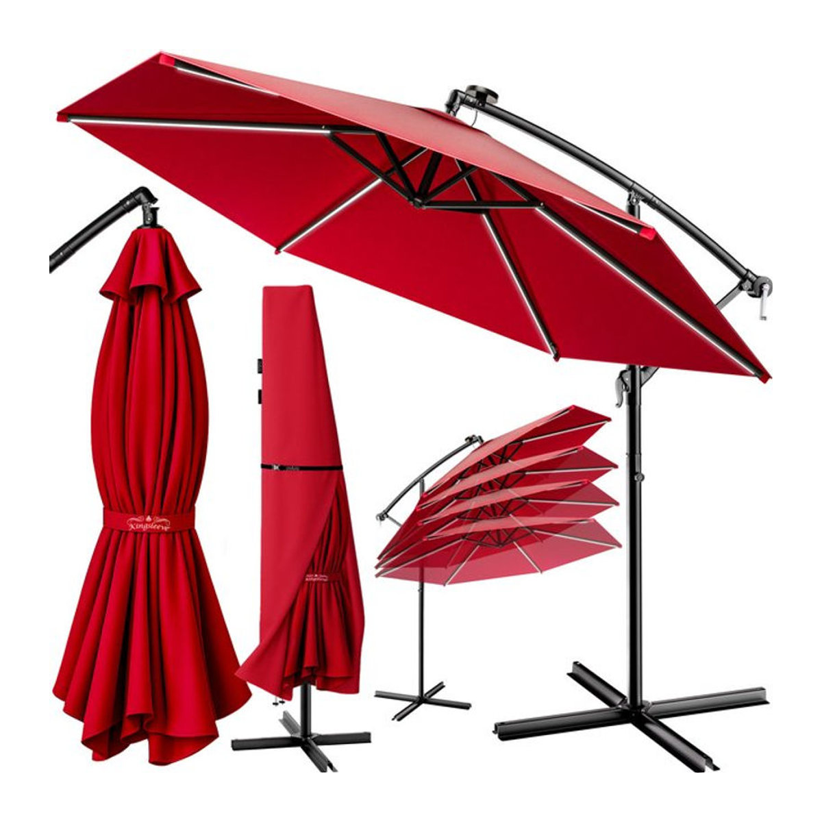 LED Solar Ampelschirm Malie Rot Ø 350 cm mit UV-Schutz 80+ und Hülle - Bild 1