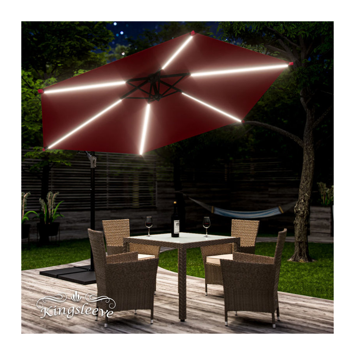 LED Solar Ampelschirm Malie Rot Ø 350 cm mit UV-Schutz 80+ und Hülle - Bild 2