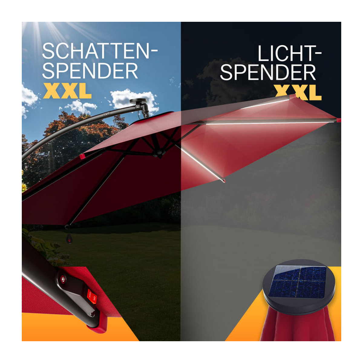 LED Solar Ampelschirm Malie Rot Ø 350 cm mit UV-Schutz 80+ und Hülle - Bild 4