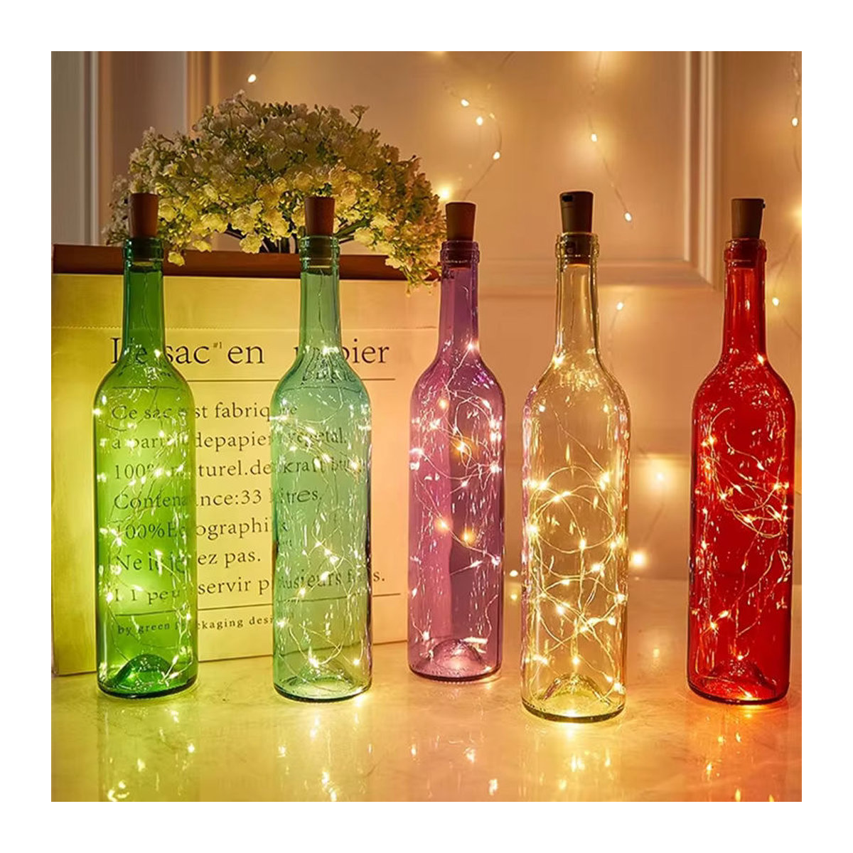 LED Solar Lichterkette für draußen mit wasserdichtem Kupferdraht und Flaschenverschluss für Dekoration bei Hochzeit oder Weihnachten, 1m Länge - Bild 3