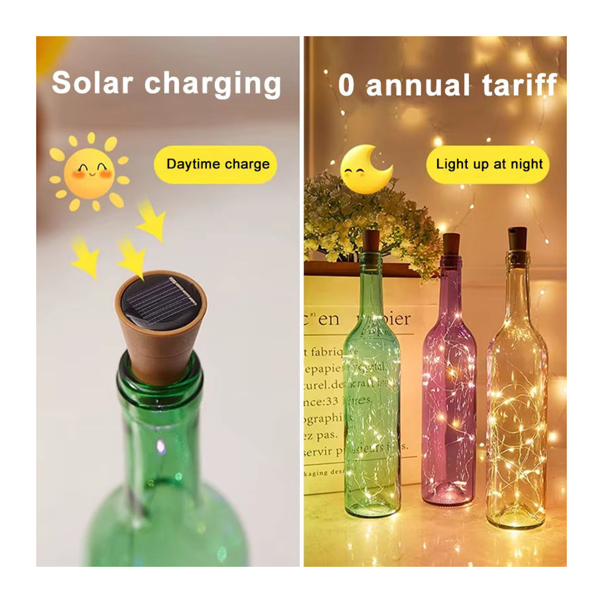 LED Solar Lichterkette für draußen mit wasserdichtem Kupferdraht und Flaschenverschluss für Dekoration bei Hochzeit oder Weihnachten, 1m Länge - Bild 4