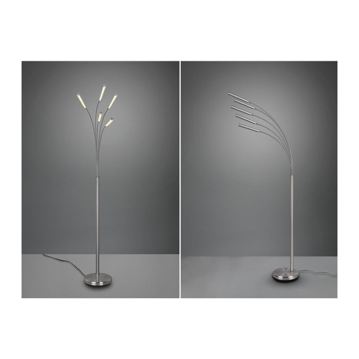 LED Stehleuchte Reed von DEFIBRICO in Silber und Grau, moderne Bogenlampe aus Metall mit 5 Armen, dimmbar, warmweiß, Höhe: 195 cm - Bild 1