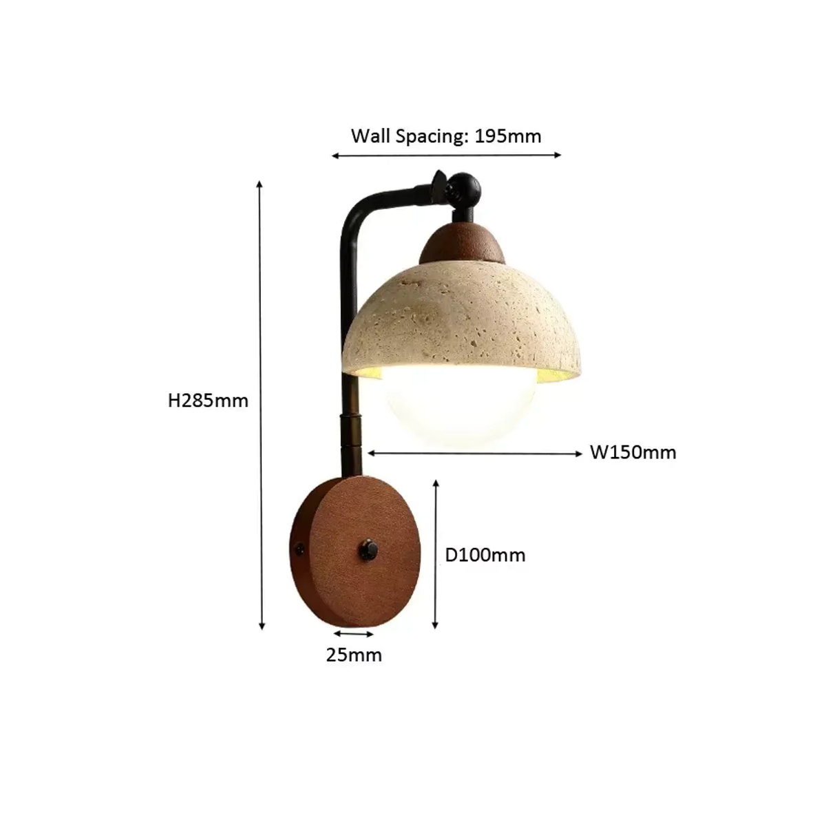 LED Wandleuchte aus gelbem Travertin-Naturstein im japanischen Stil mit integriertem LED-Licht - Bild 2