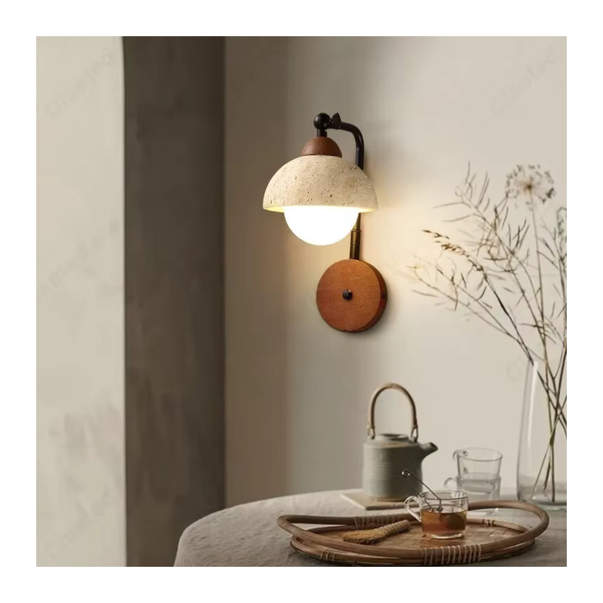 LED Wandleuchte aus gelbem Travertin-Naturstein im japanischen Stil mit integriertem LED-Licht - Bild 3