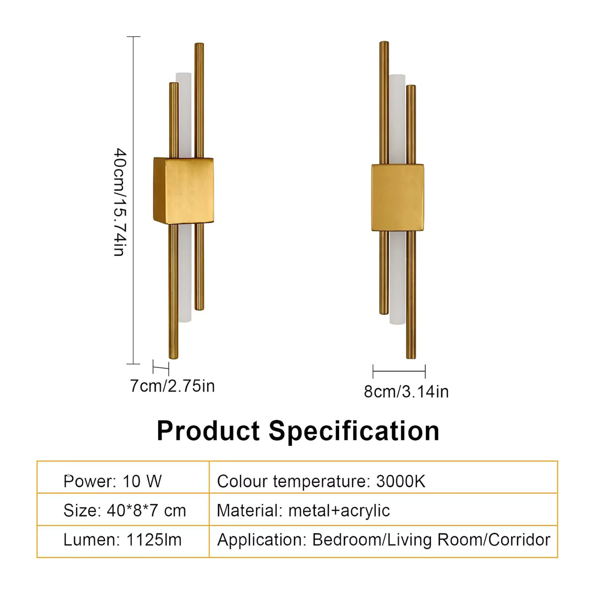 LED-Wandleuchte in Gold mit doppeltem zylindrischem Design und integriertem Warmweiß 3000 K Licht für Badezimmer und Schlafzimmer - Bild 2