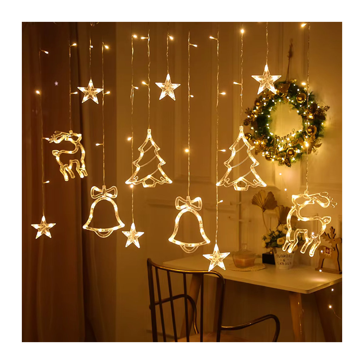 LED-Weihnachtslichterkette mit Stern, Baum, Glocke und Elch für deine Party-Dekoration, USB-Betrieb - Bild 2