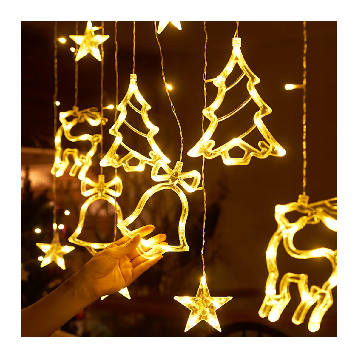 LED-Weihnachtslichterkette mit Stern, Baum, Glocke und Elch für deine Party-Dekoration, USB-Betrieb - Bild 3