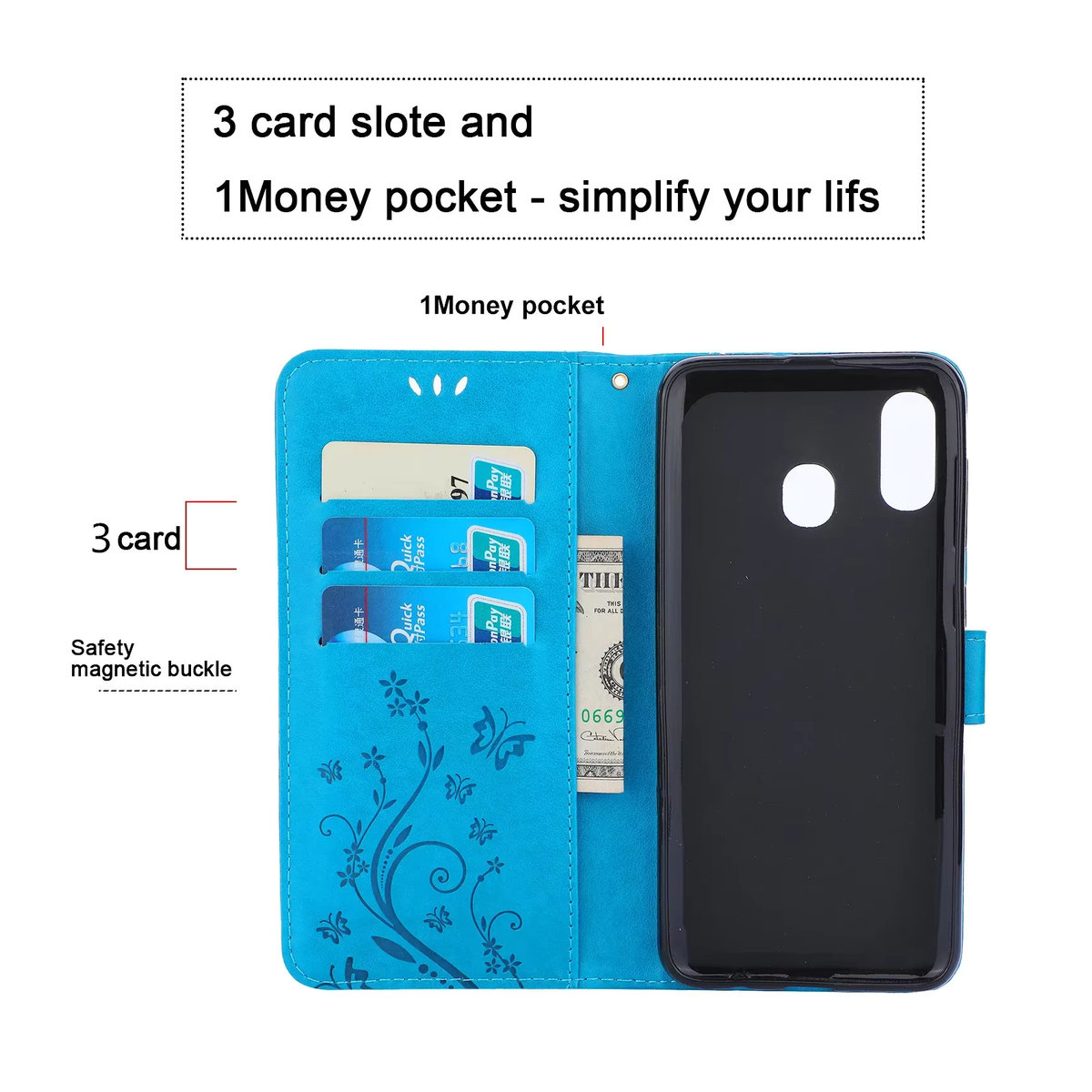 Lederne Brieftasche als Flip Case für Samsung Galaxy A-Serie in Lavender und Bunt mit Standfunktion und Buch-Abdeckung von YBHNFOG - Bild 3