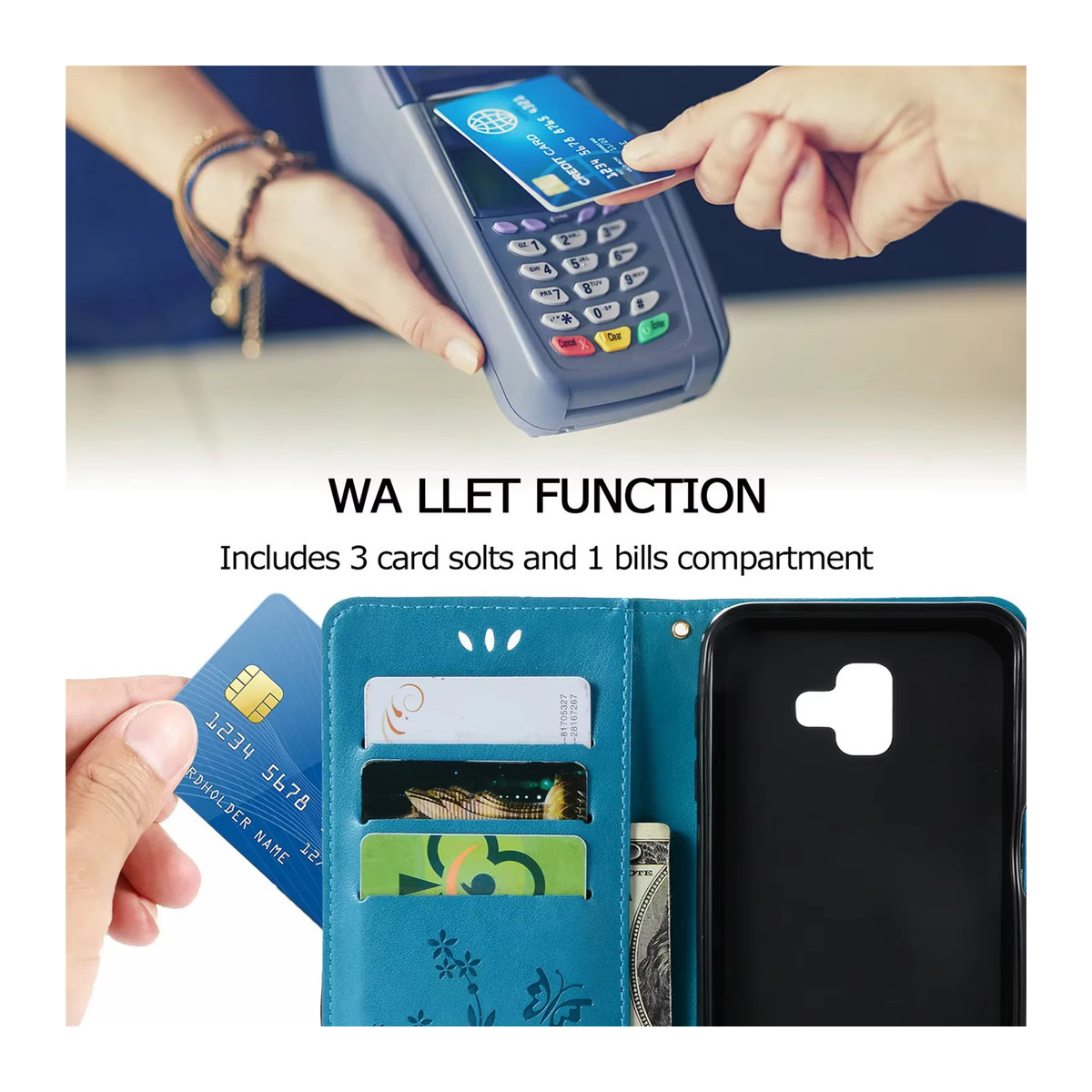 Lederne Brieftasche als Flip Case für Samsung Galaxy A-Serie in Lavender und Bunt mit Standfunktion und Buch-Abdeckung von YBHNFOG - Bild 4