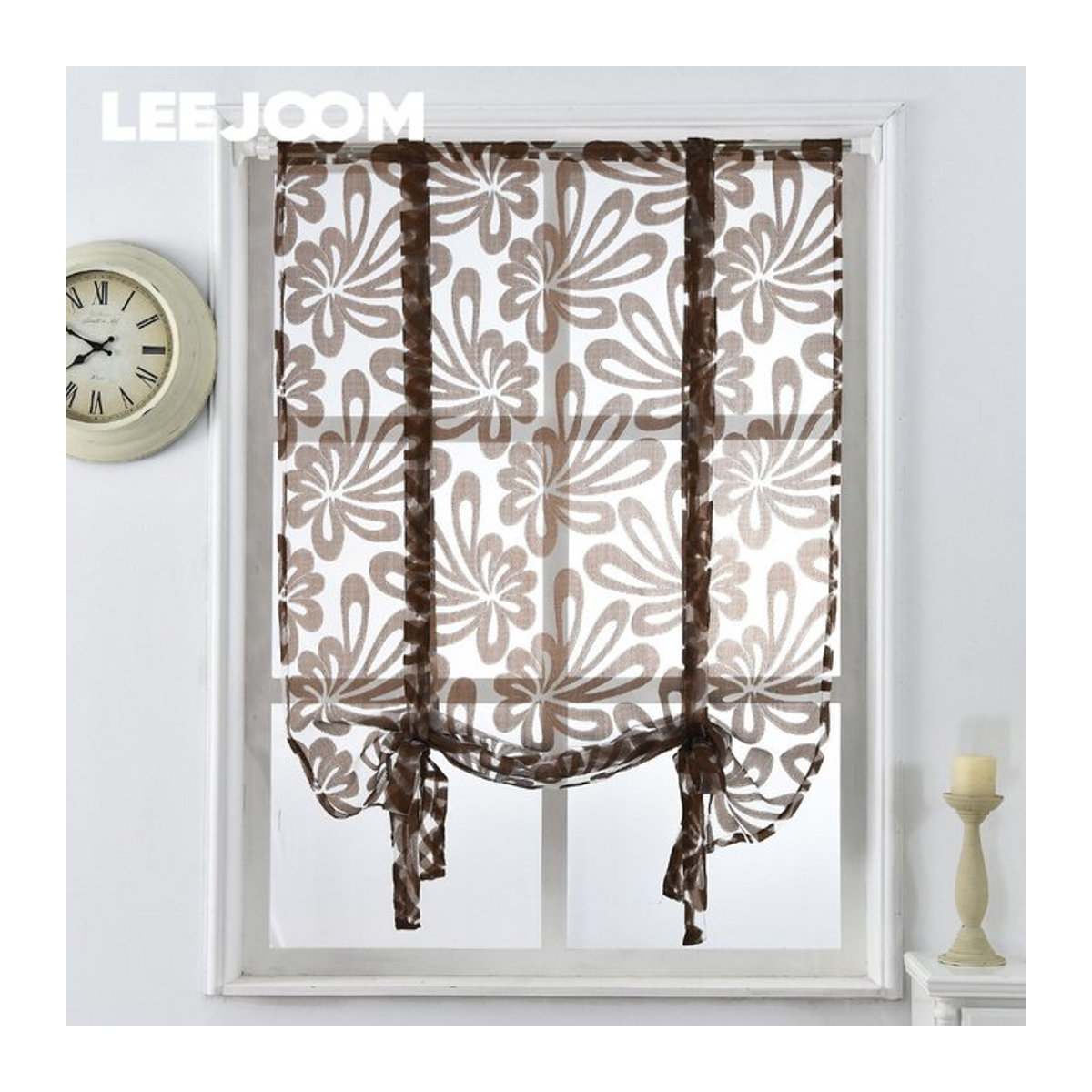 LEEJOOM Kurze Vorhänge aus transparentem Organza in Braun für Küche und Wohnzimmer - Bild 1