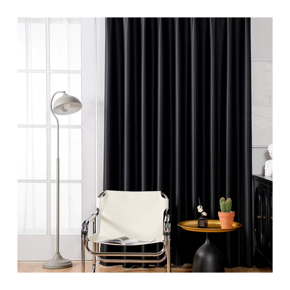 LEEJoom Verdunkelungsvorhang im nordischen Minimalismus-Stil, 1 Paar, Schwarz - Bild 2
